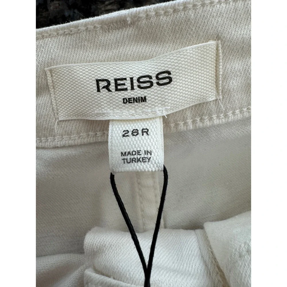 Reiss Sakura Flare Patch Pocket Jeans Ecru White High Rise Denim 28R NEW - Picture 4 of 10